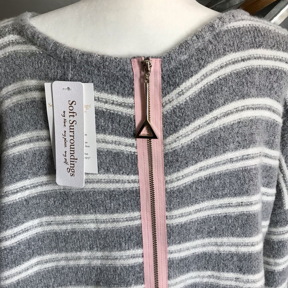 NWT Soft Surroundings Heathered Gray and Cream Striped Sweater